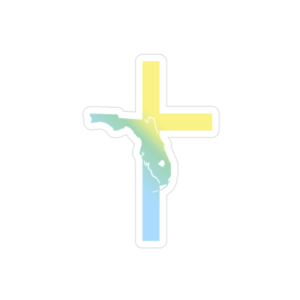Florida Faith Cross Transparent Outdoor Sticker Blue and Yellow