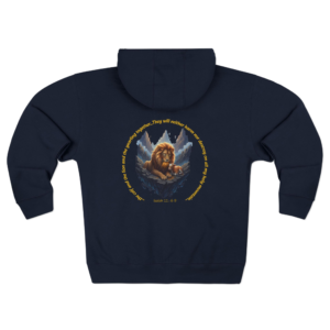 Isaiah 11:6-9 "the calf and the lion and the yearling together; They will neither harm nor destroy on all my holy mountain," Christian Lion and Calf Zip Hoodie
