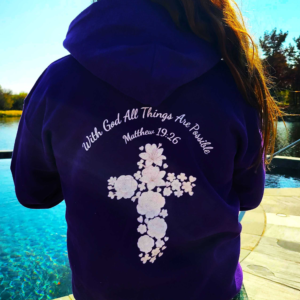 Matthew  19:26 "With God All Things Are Possible" Flowers Cross  Youth Hoodie